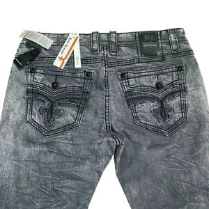 Rock Revival Mike Straight Jeans Distressed Men’s Size 40x33 Black Gray Denim